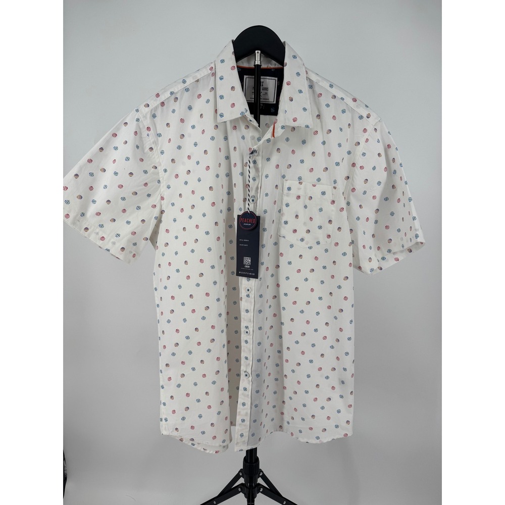 MBX Premium Goods Mens XL White Peached Poplin Dot Short Sleeve Shirt XW56533
